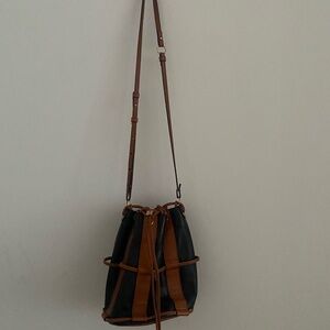Ulla Johnson Black and Brown Leather Drawstring Bucket Bag